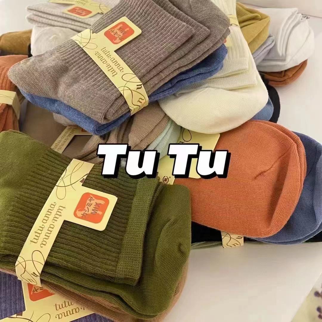 新款tutu羊毛袜女日系纯色中筒袜休闲加厚保暖羊绒袜百搭条纹袜子