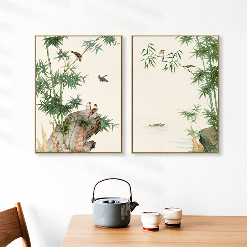 新中式竹子装饰画胸有成竹两联挂画节节高升装饰画客厅餐厅墙画