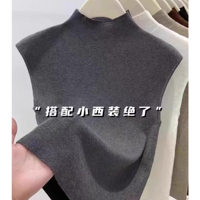 半高领针织无袖背心女春季新款修身显瘦气质西装内搭立领打底上衣