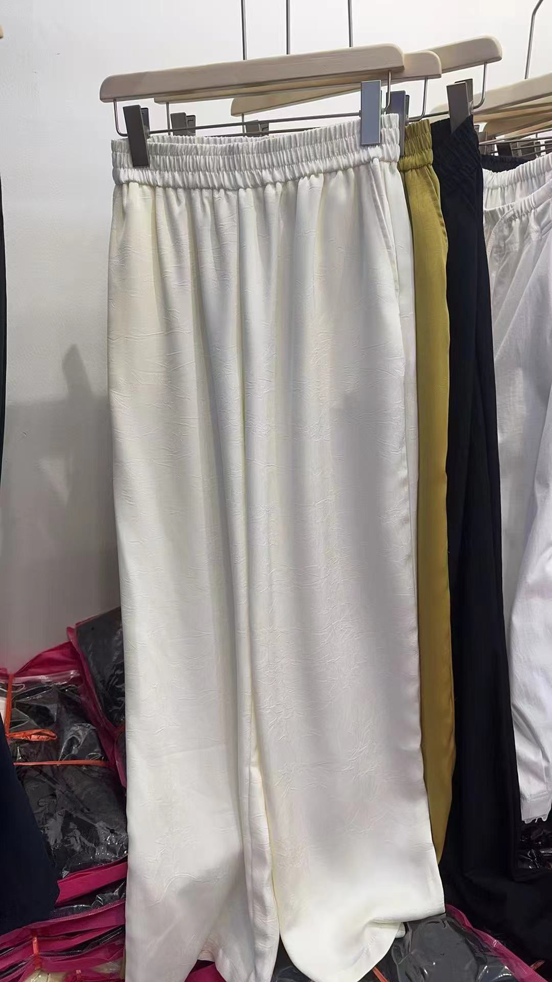 邹先森8586-28夏季醋酸缎面高腰显瘦窄版阔腿直筒女裤凉感舒适