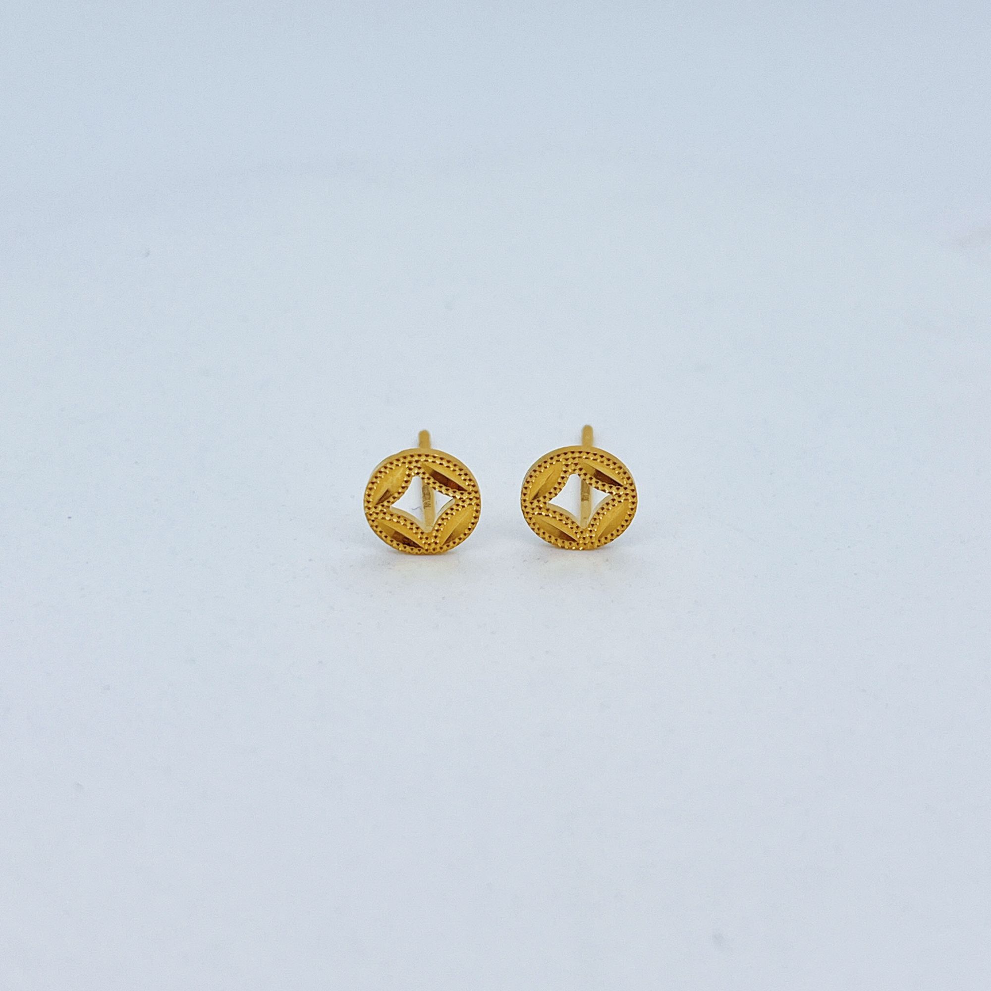 足金999黄金钱币金耳钉0.96*