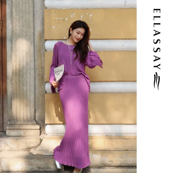 ELLASSAY歌力思2025早春款紫色显瘦气质针织衫上衣EWE361M03900