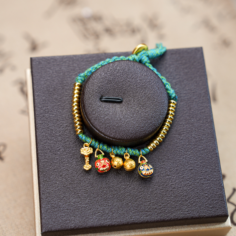 【甄芝系列】足金 蓝色吞金兽盘缠手链