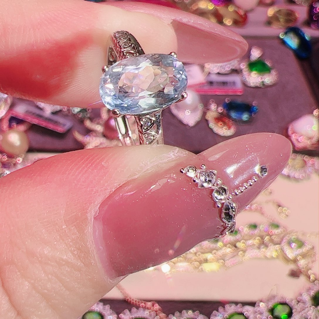 海蓝宝石戒指银S925镶嵌