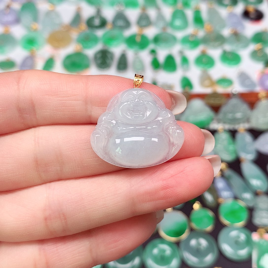 翡翠颈饰18K金镶嵌天然翡翠A货