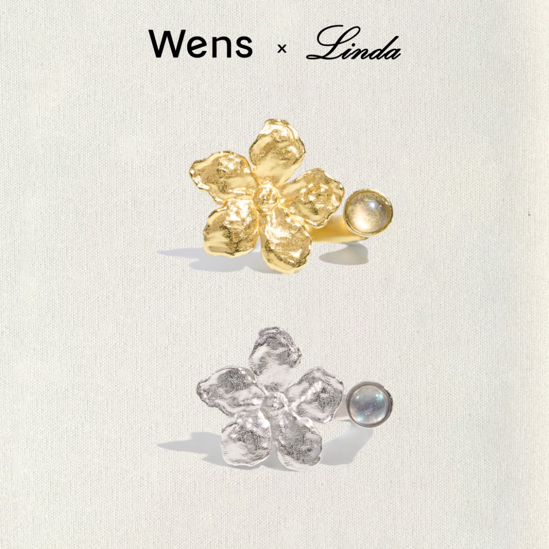 Wens/吻斯 铜合金戒指 花神系列花朵造型开口戒指时尚金色百搭