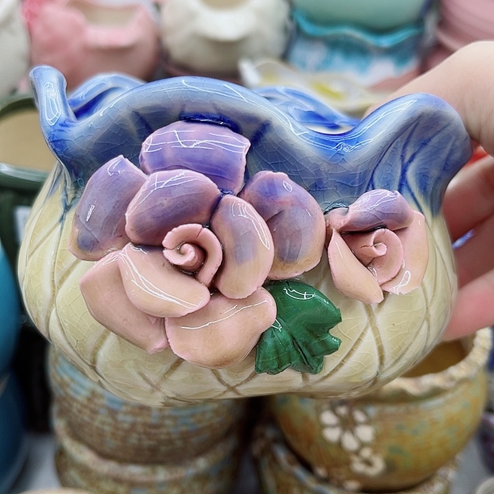 多肉绿植陶瓷花盆9.9包邮，有孔