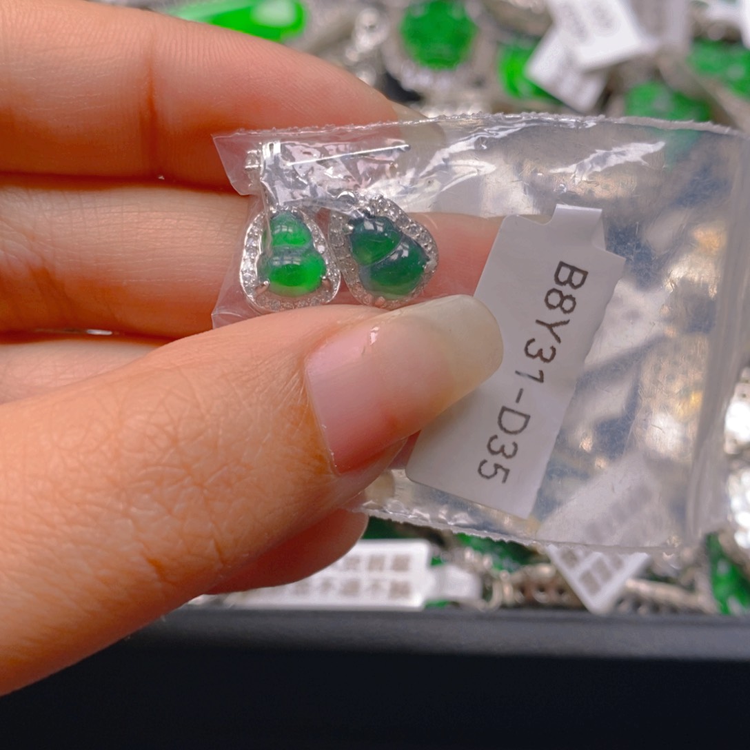 翡翠耳饰银S925镶嵌888888888