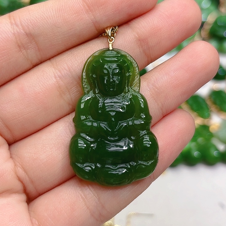 和田玉（碧玉）颈饰18K金镶嵌