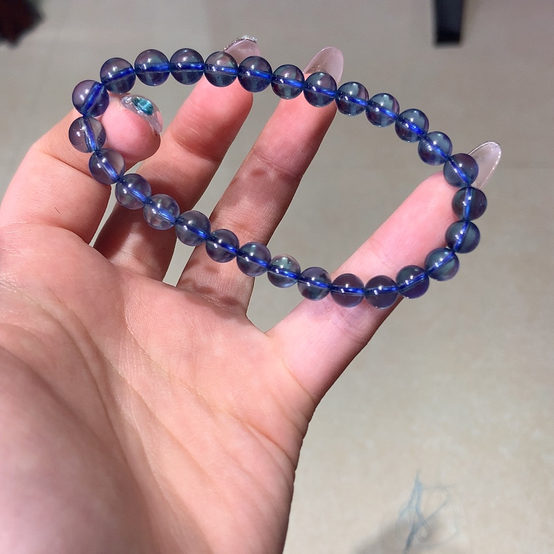 天然辰砂高品鬼蓝海蓝宝6.8mm