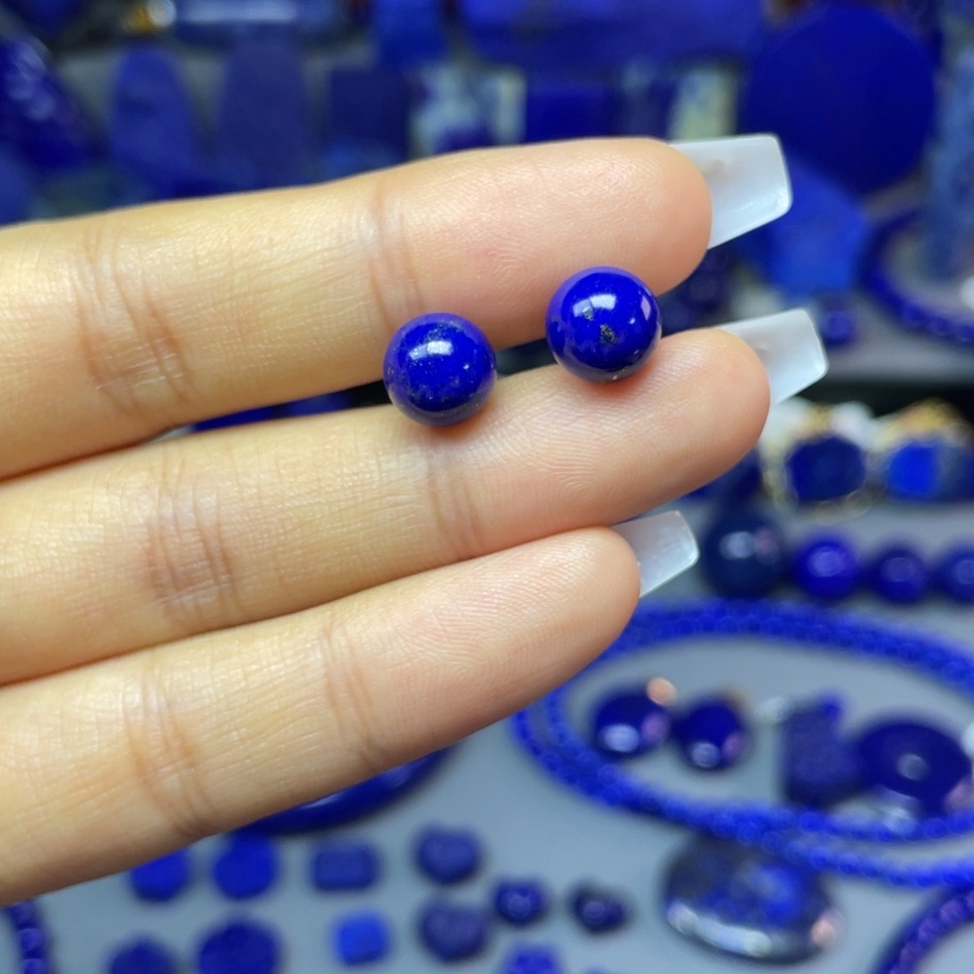 青金石银S925镶嵌7mm耳饰