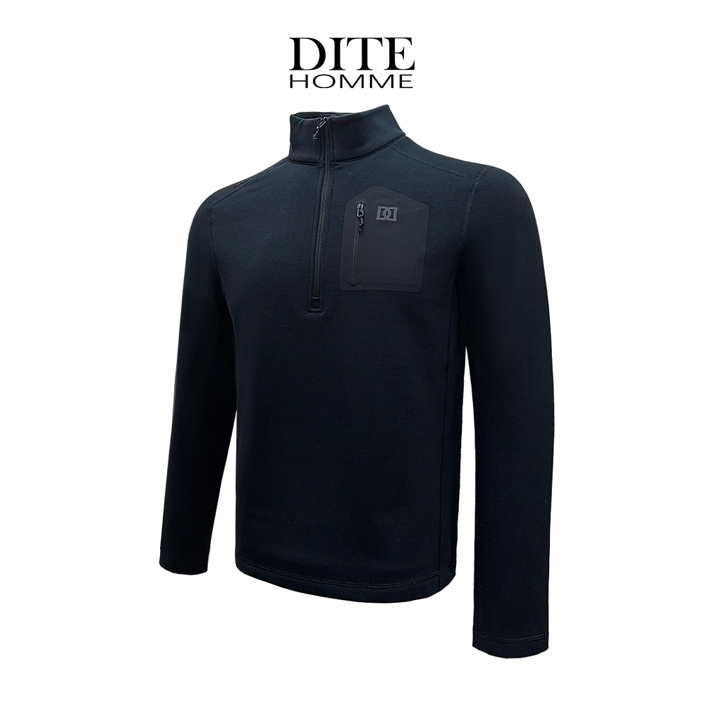Dite迪特2025年男士加绒新款长袖休闲胸前口袋翻领立领长恤户外