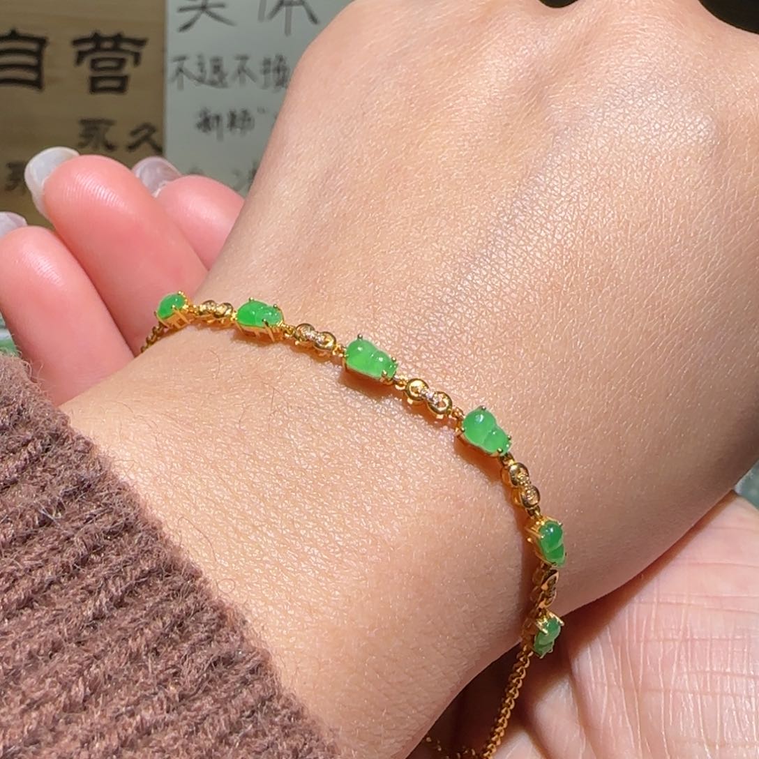 【闪购商品】翡翠手链18K金镶嵌缅甸