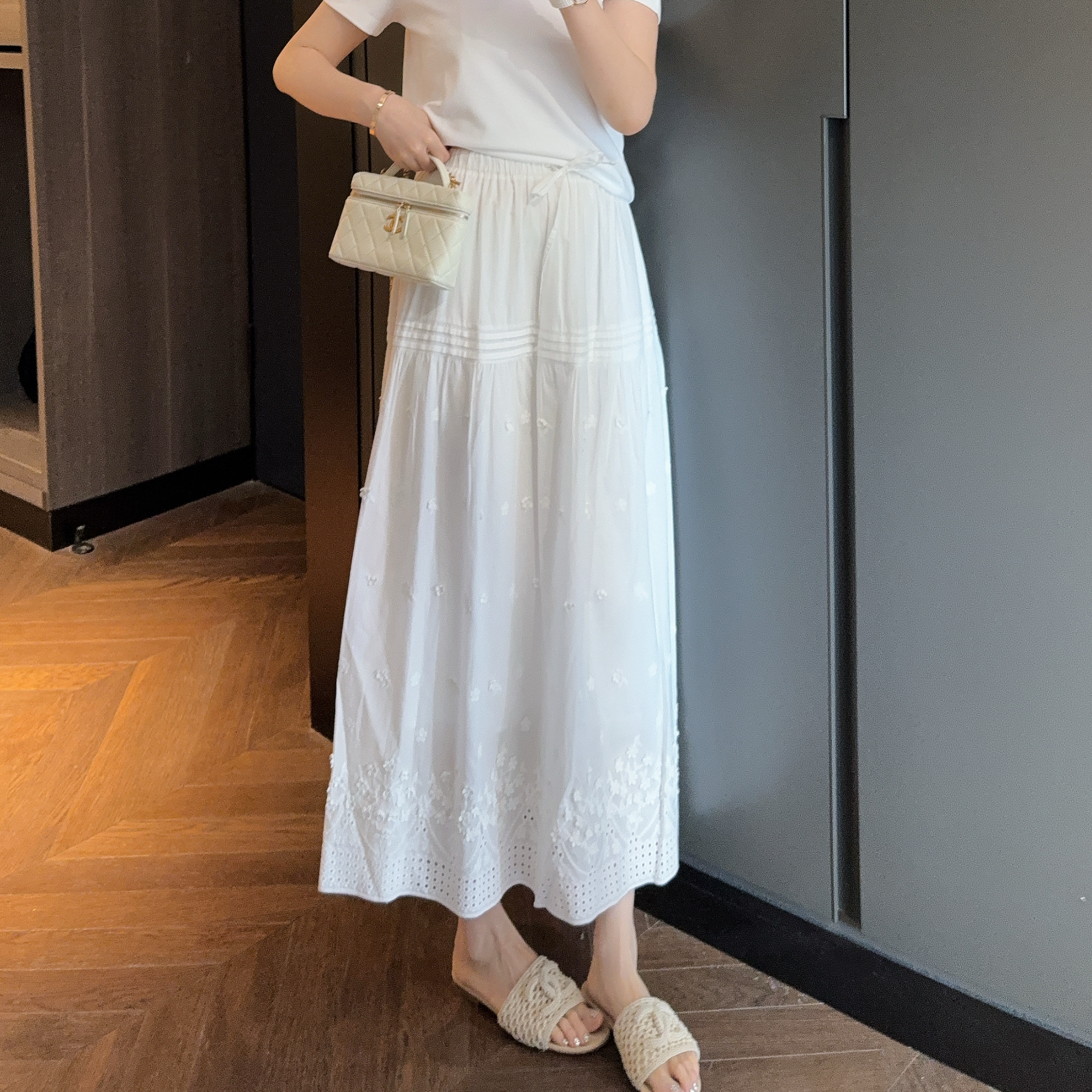 【大静静】白色~镂空点点温柔淑女半身裙2585