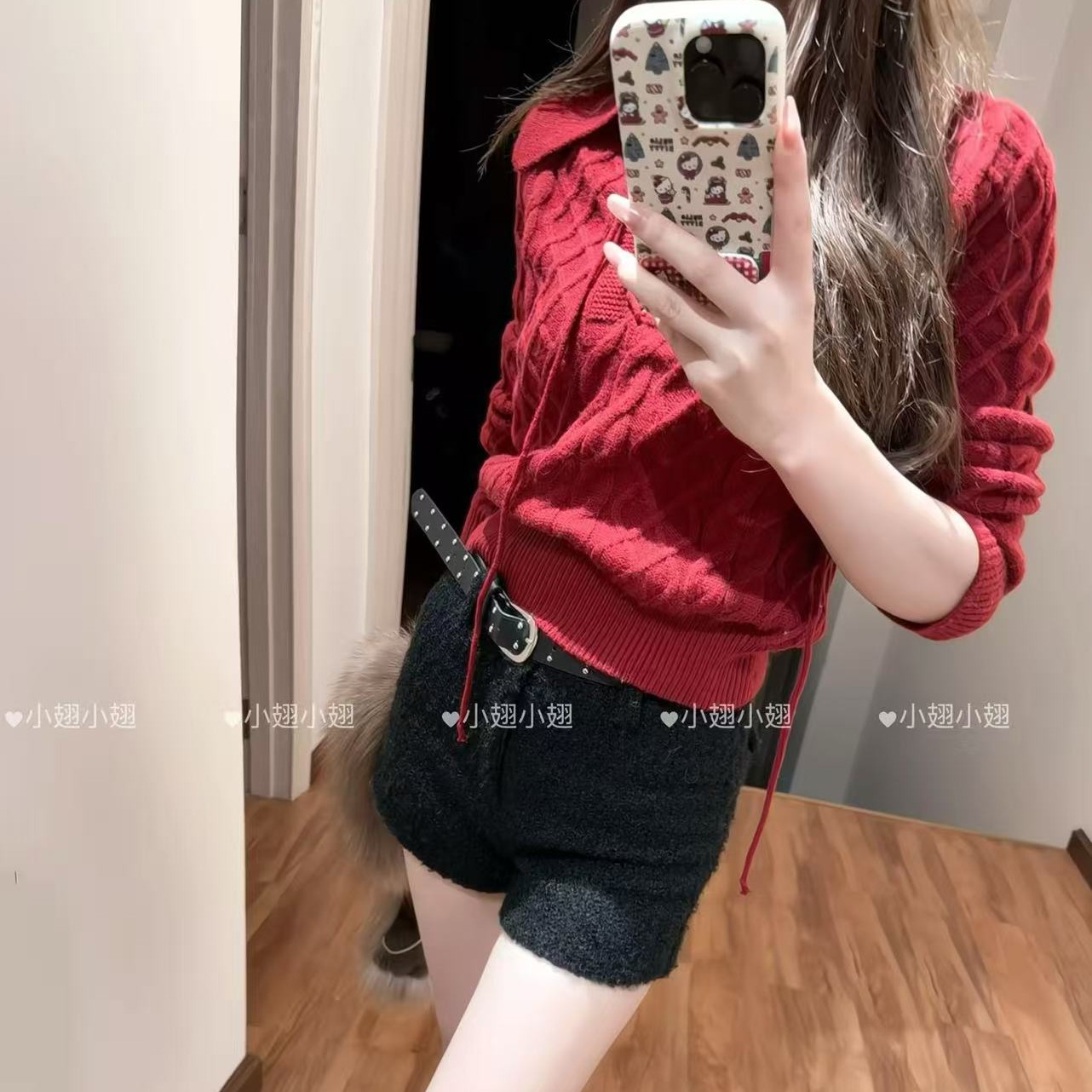 小翅服饰  圈圈毛背后口袋冬季百搭中腰短裤 （附腰带）