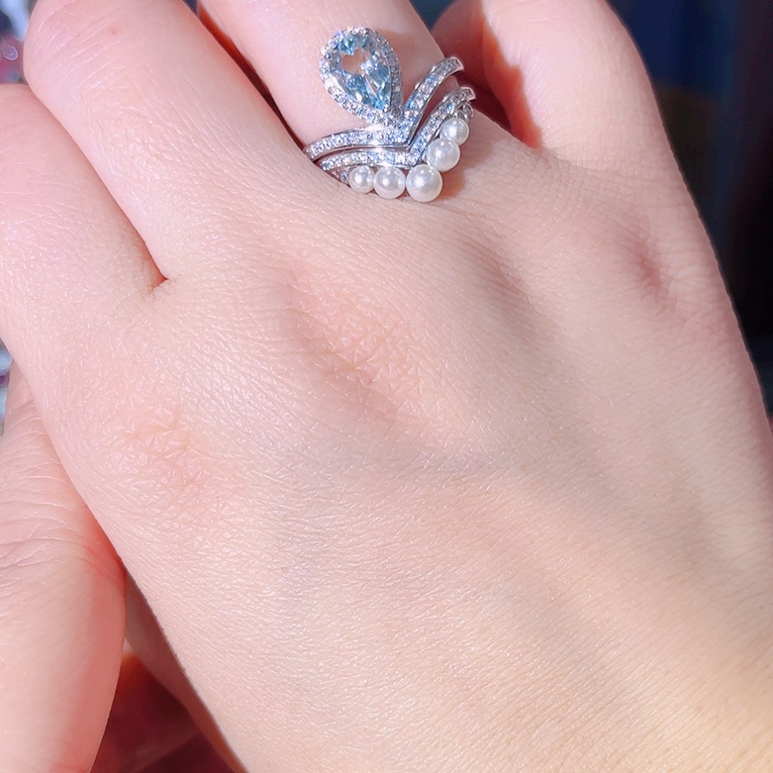 海蓝宝石戒指银S925镶嵌