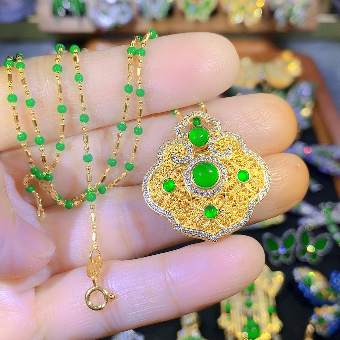 吊坠(不含链)银S925镶嵌翡翠