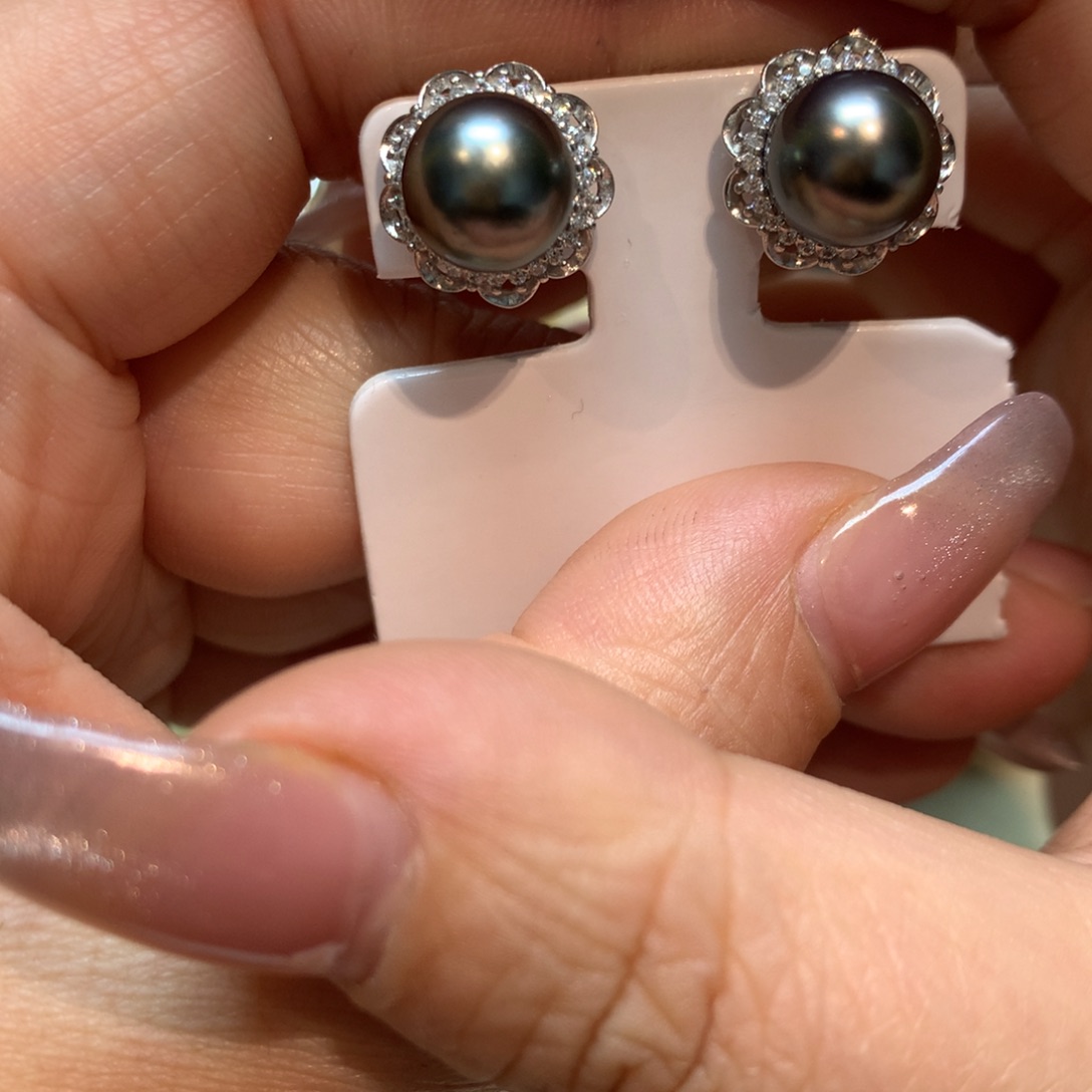 海水珍珠耳饰银S925镶嵌