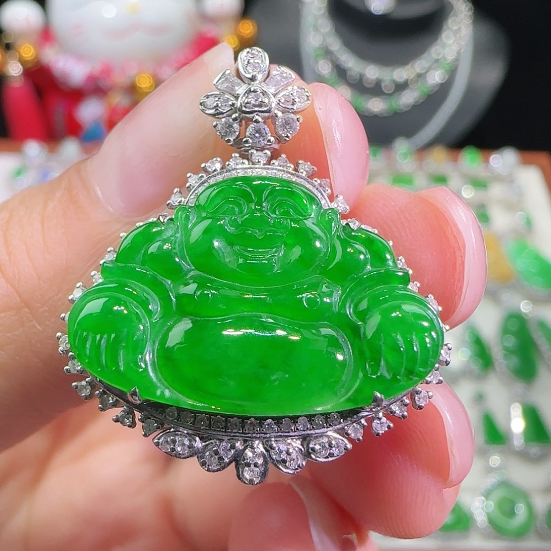 翡翠18K金镶嵌吊坠(不含链)