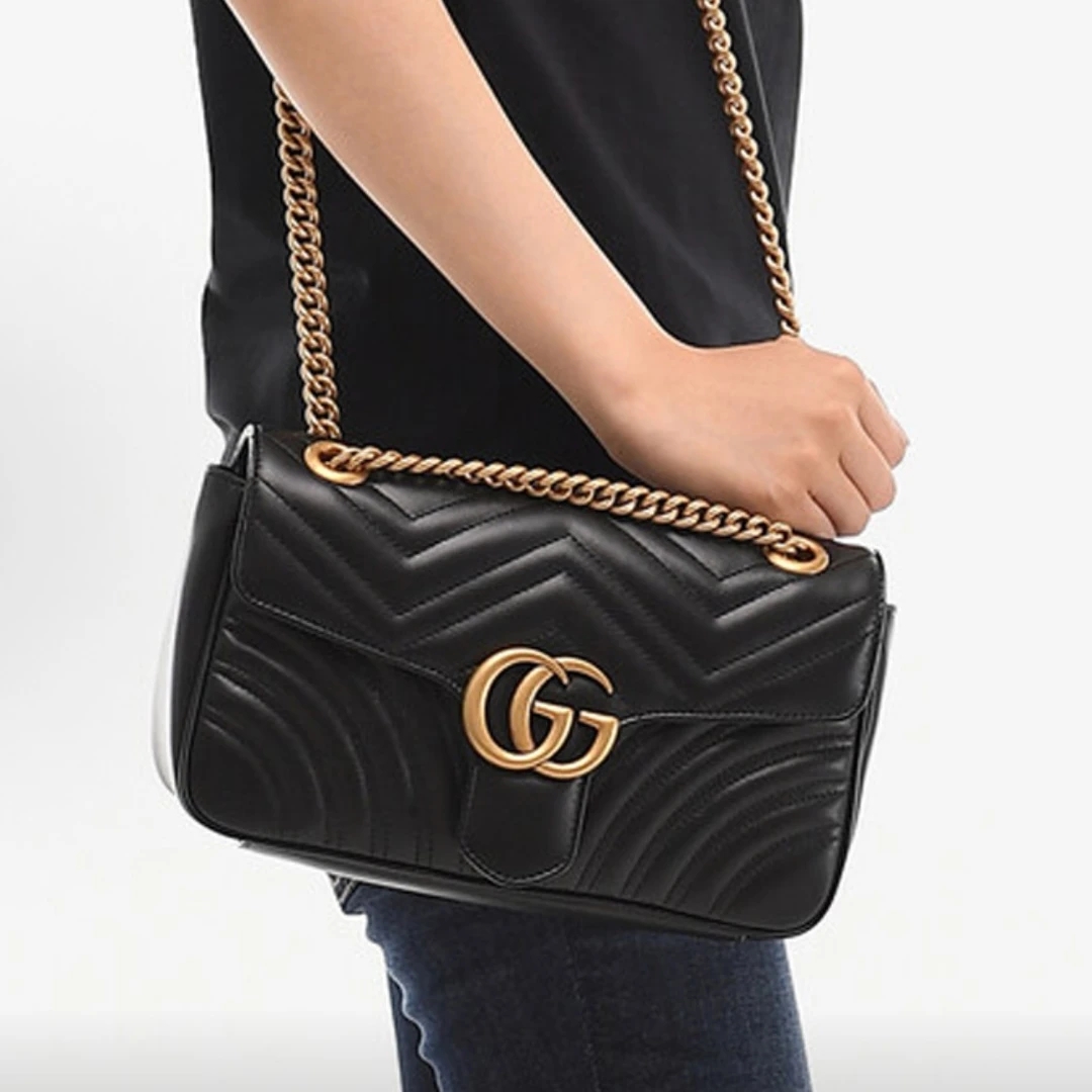 95新 GUCCI/古驰 黑金马蒙26链条包16618646