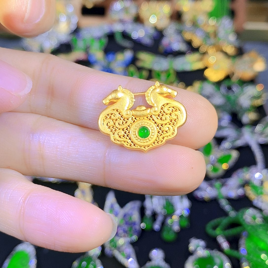 吊坠(不含链)银S925镶嵌翡翠