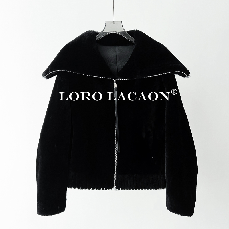 以赛亚 飘雪 短款显瘦大翻领皮草Merino羊羔毛女款皮毛一体 88238