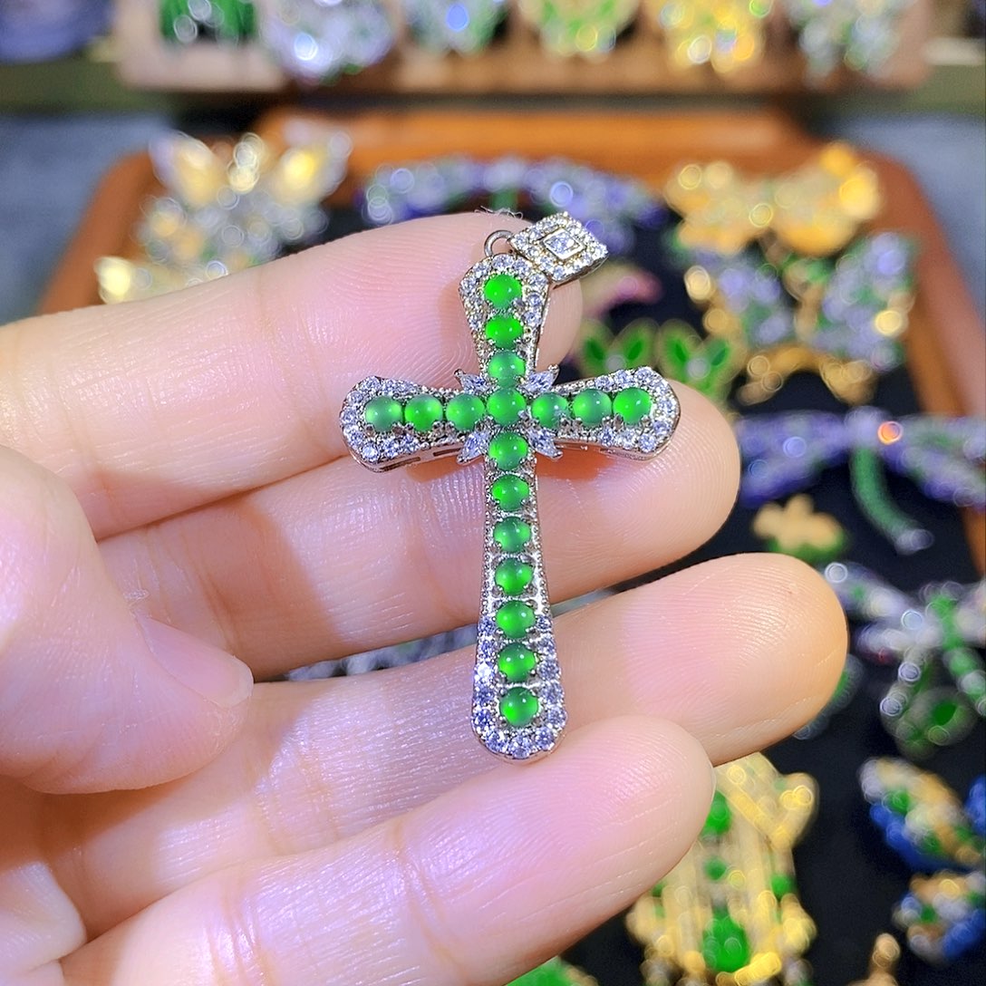 吊坠(不含链)银S925镶嵌翡翠