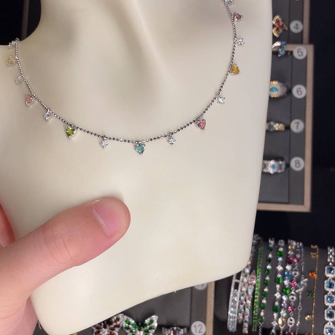 泡****银S925镶嵌颈饰碧玺拍四份