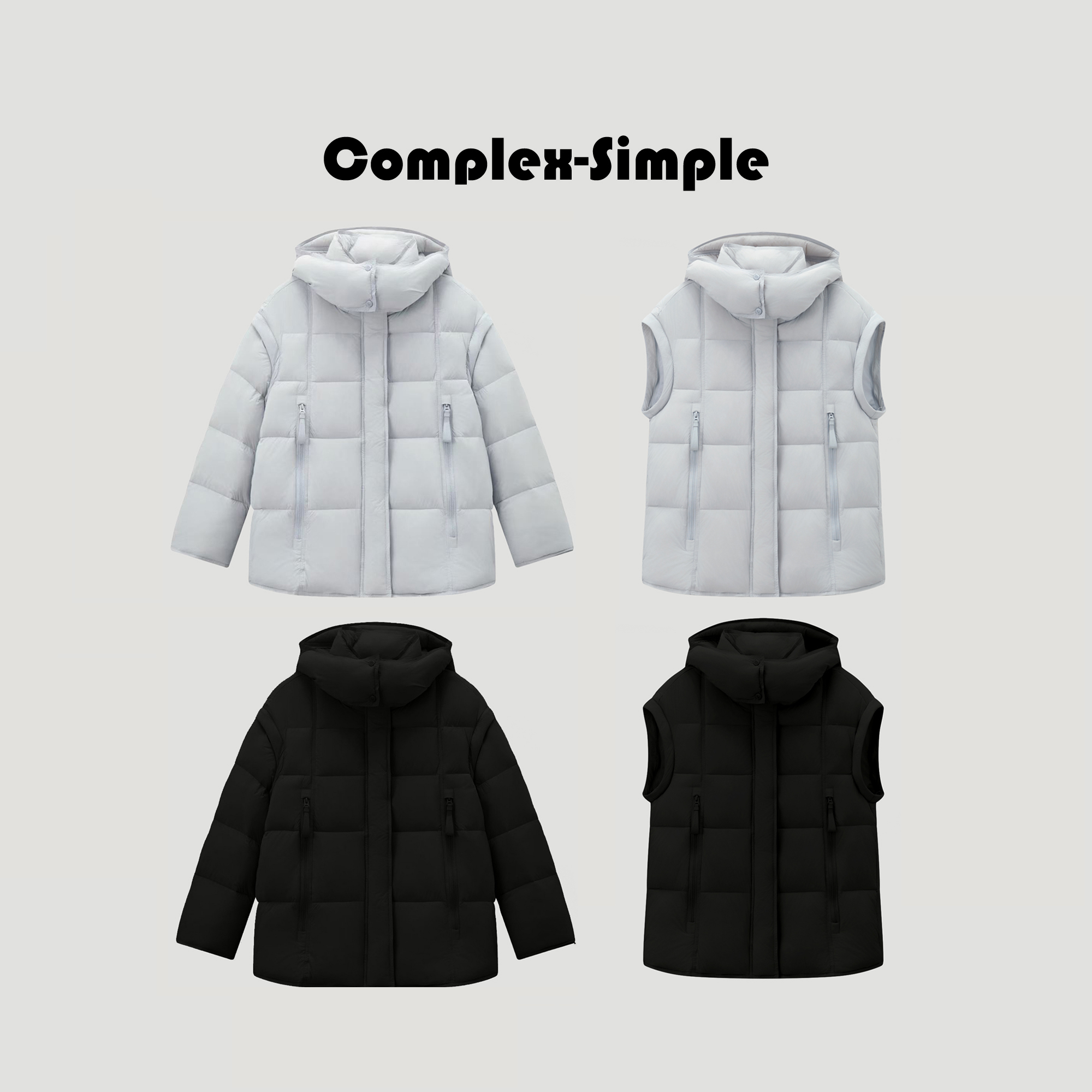 25冬季女士可脱卸袖羽绒服加厚保暖休闲连帽外套面包服253069