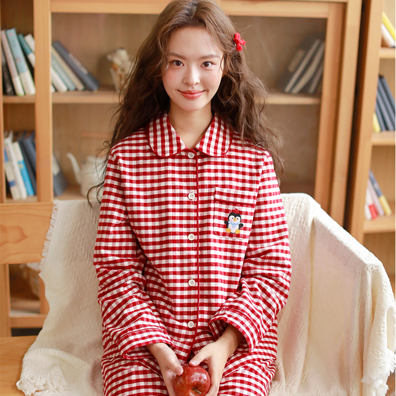 纯棉女士秋冬磨毛睡衣宽松长袖长裤绒布保暖家居服套装258513