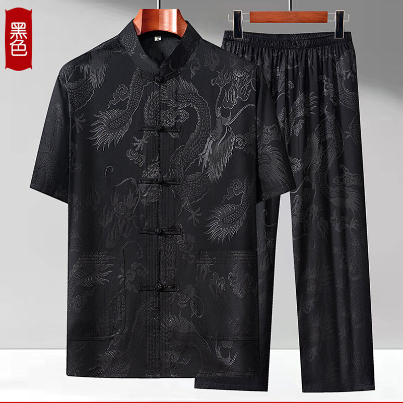 夏季加大码中国风中老年唐装男短袖中老年老人衣服