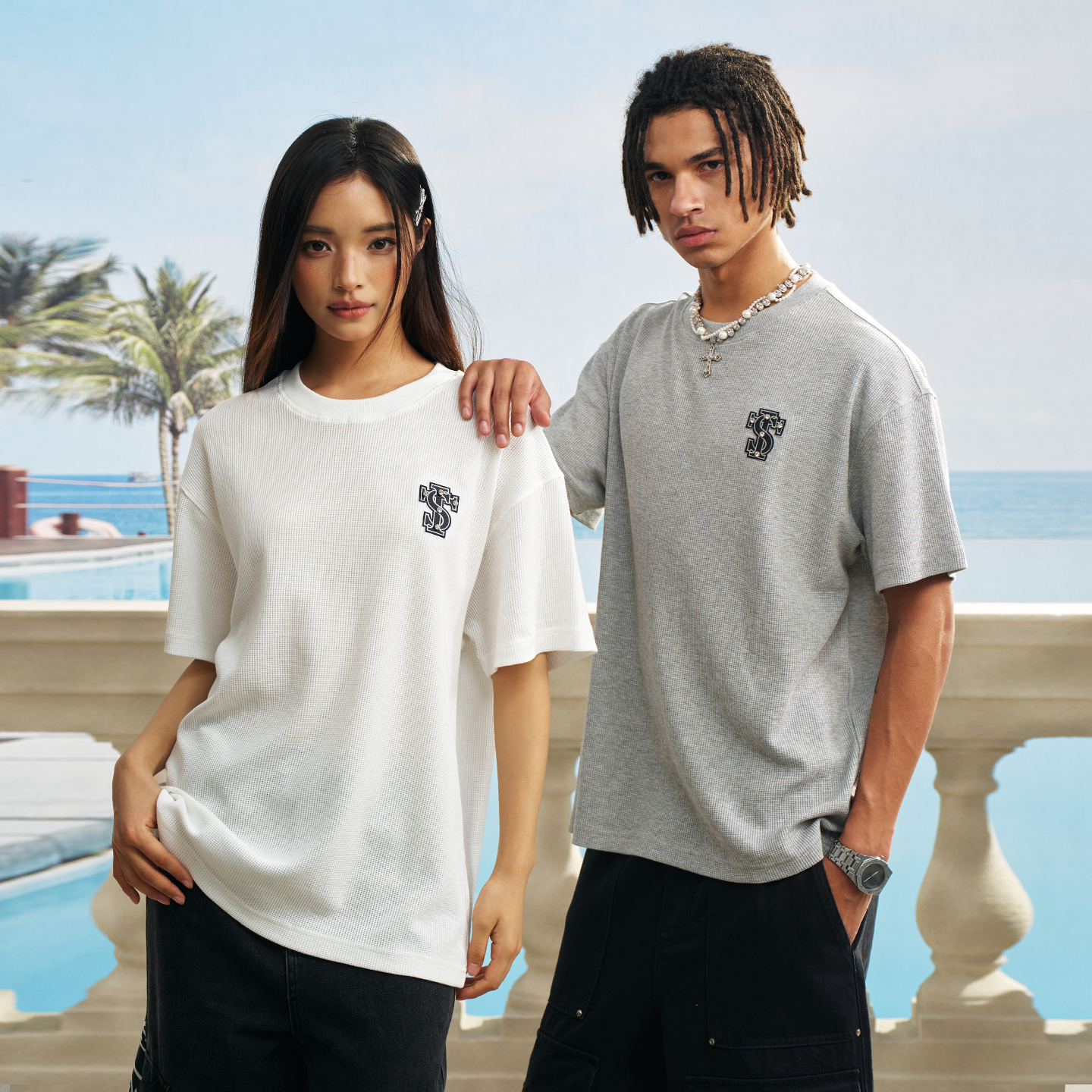 STK SmallTownKid 贴皮华夫格基础短袖T恤夏季新款男女潮流上衣