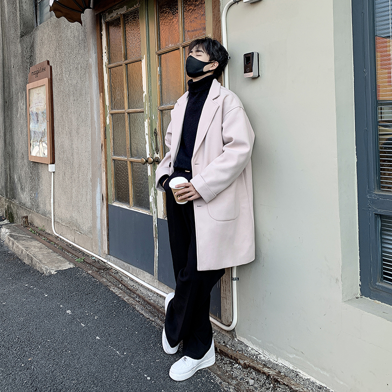 PLQV新款港风毛呢大衣中长款风衣外套宽松休闲宽松加厚百搭高街潮
