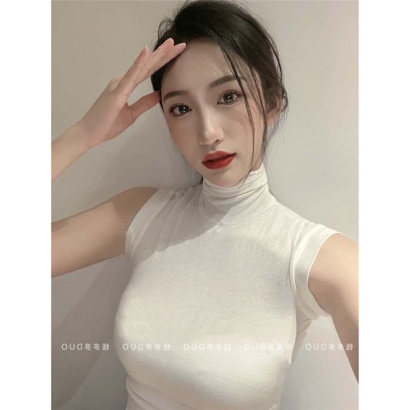 纯欲风白色T恤女内搭修身高领百搭辣妹纯色半高领打底衫休闲上衣
