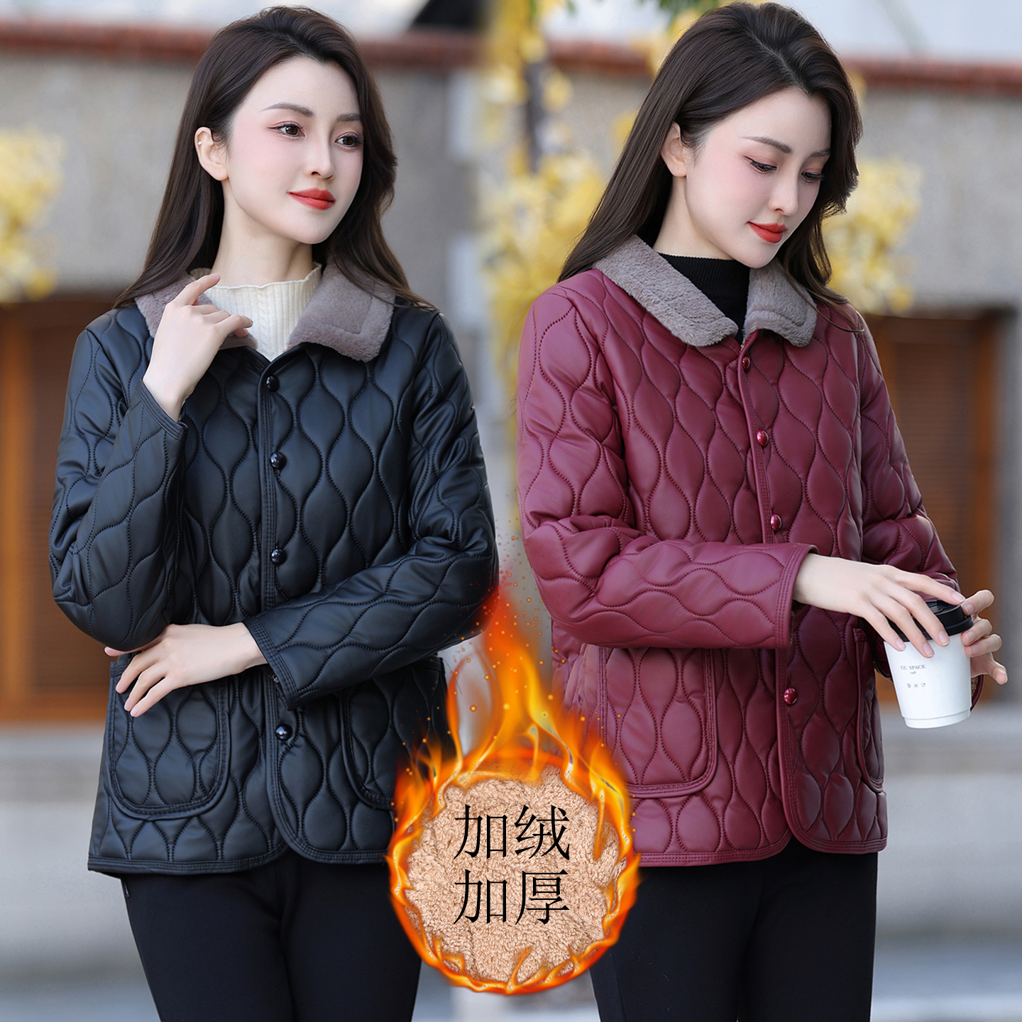 气质穿搭时尚棉服毛领免洗小棉袄冬装保暖棉衣短款方领显瘦