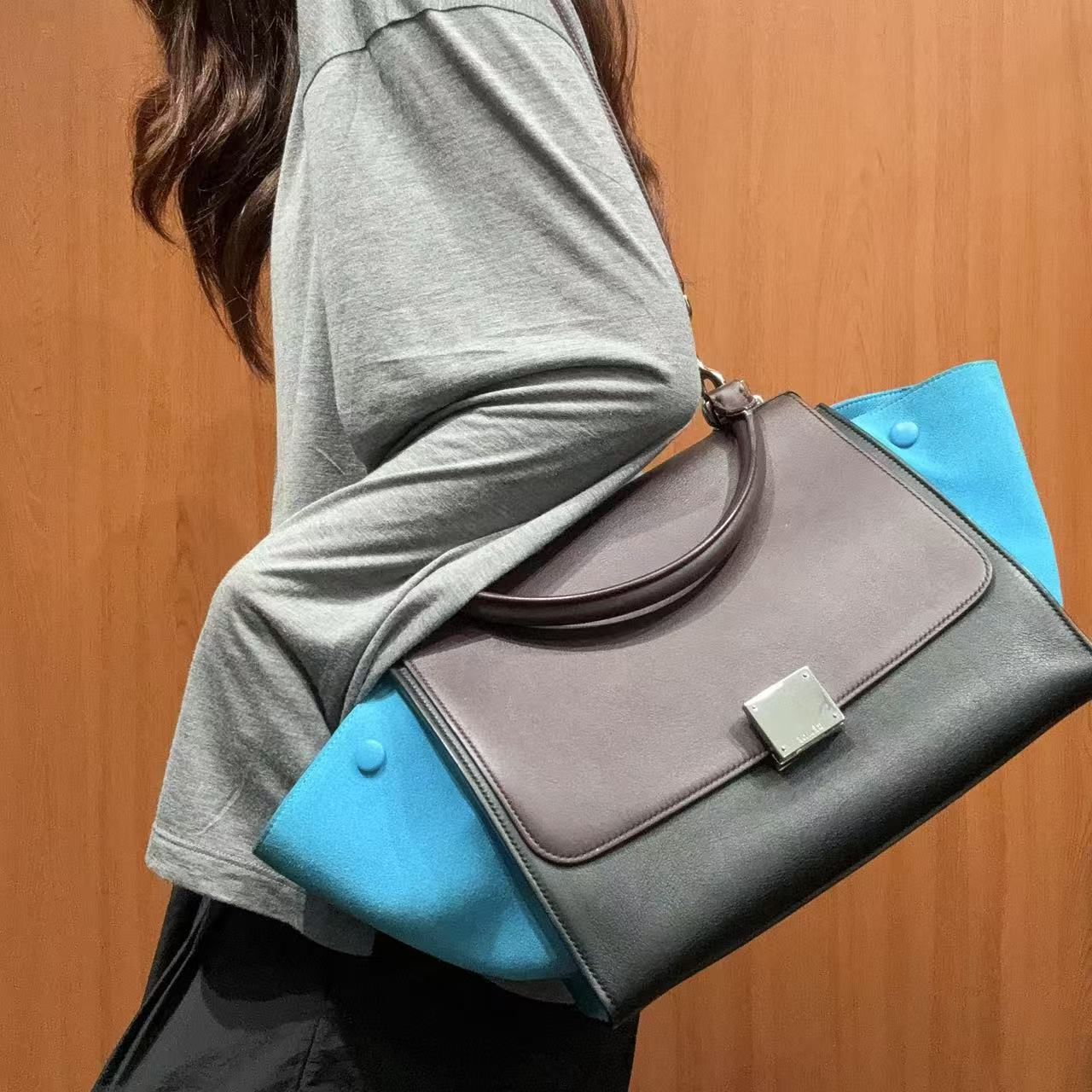 95新 Celine/思琳 【618】97 0622 拼色秋千手提包