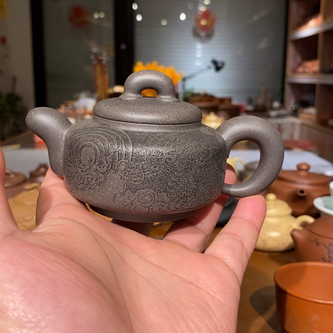 紫砂茶壶原矿天青道洪风格160cc