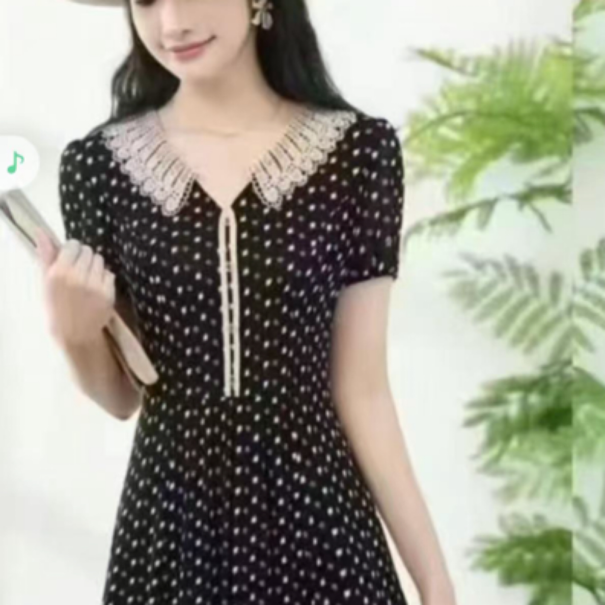 夏季优雅百搭翻领波点中长款短袖连衣裙