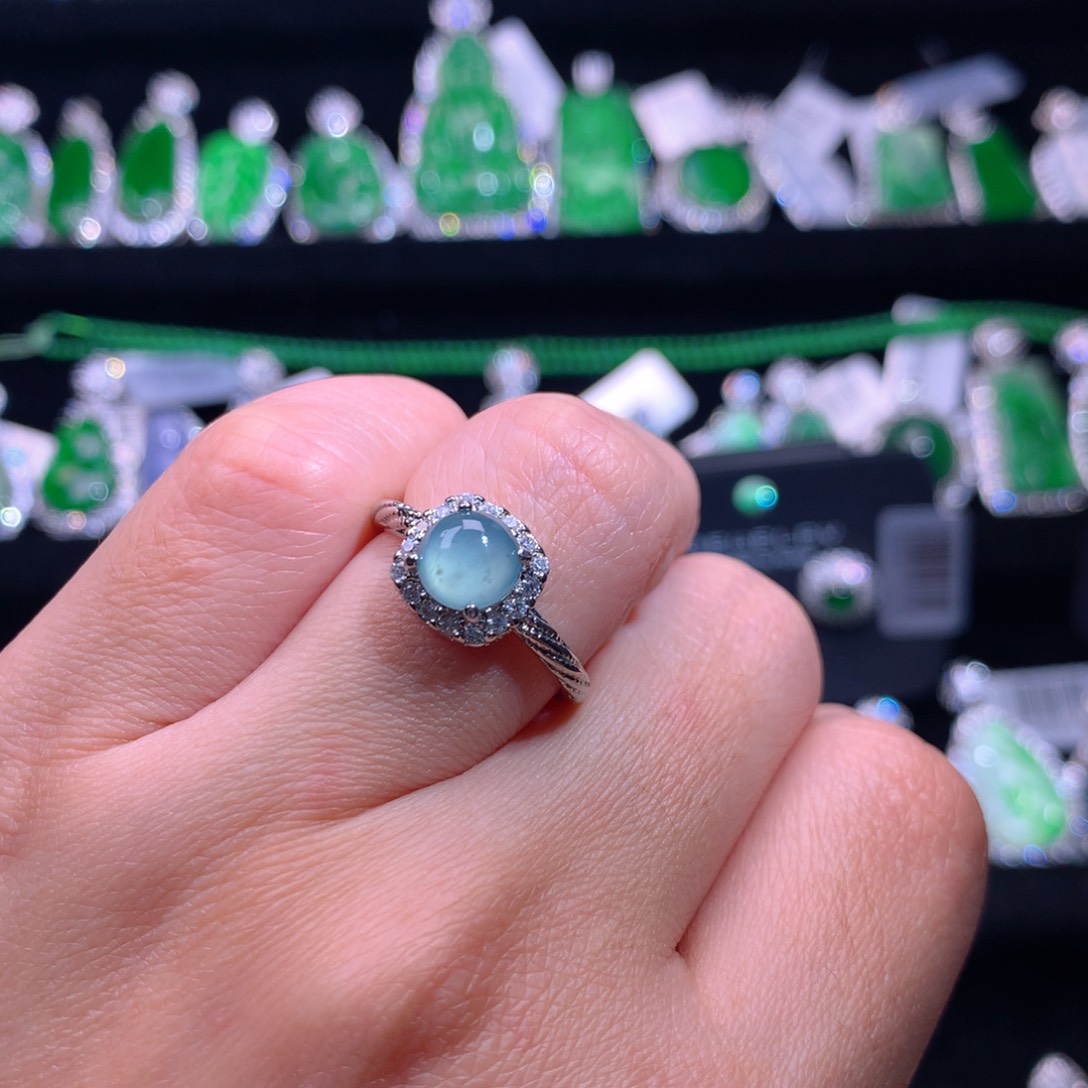 【闪购商品】银S925镶嵌戒指翡翠天然翡翠