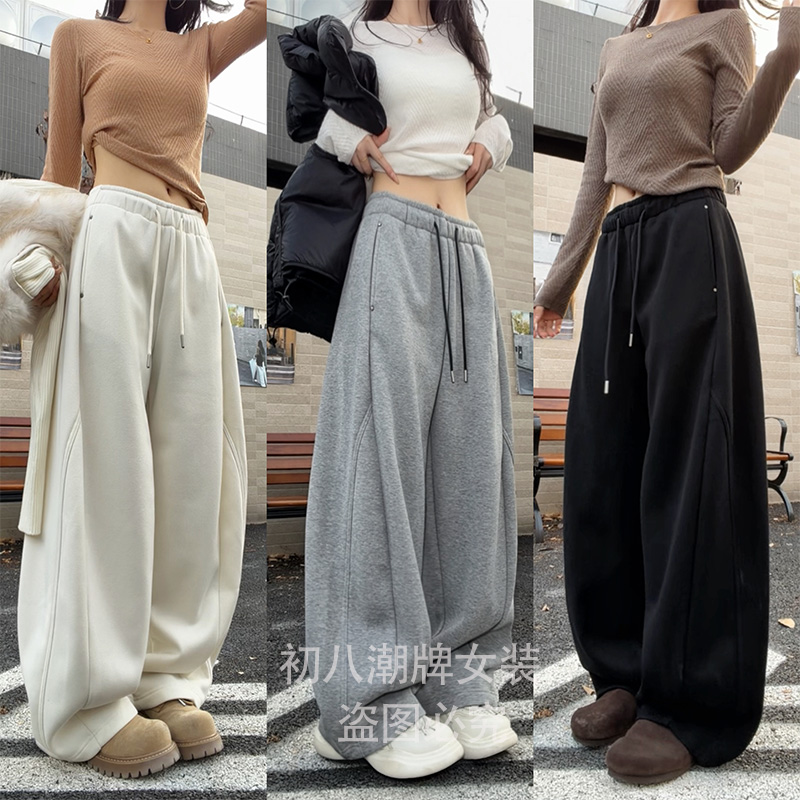 66699加绒加厚冬季卫裤2025年新款结构弯刀型裁片纯色运动休闲裤