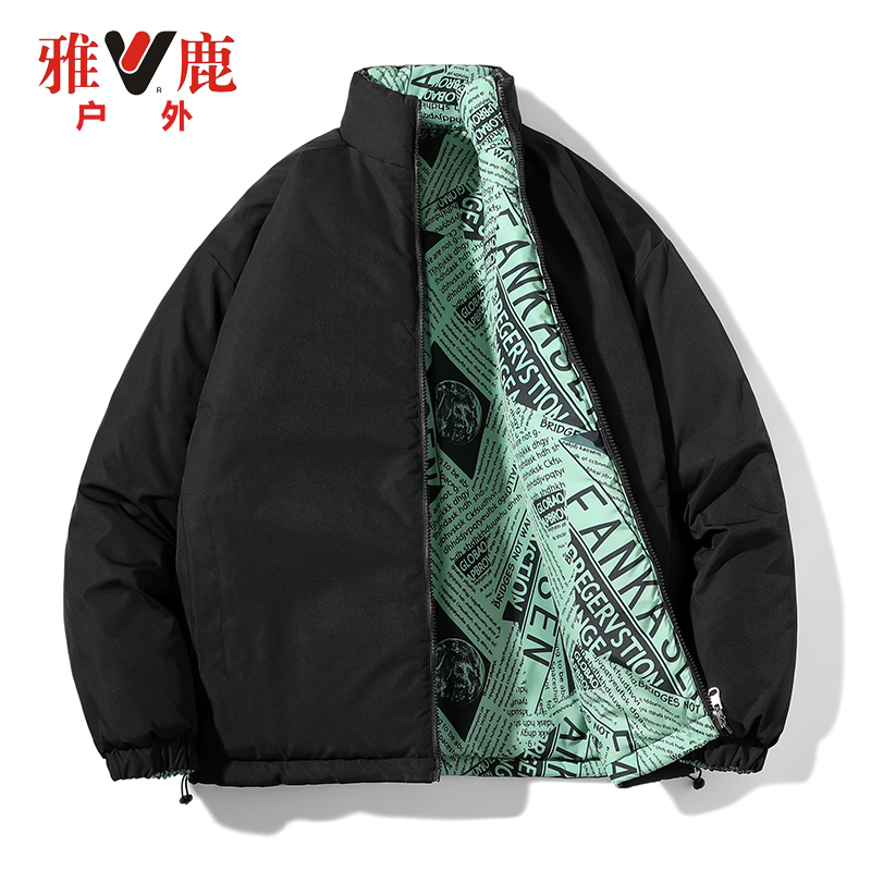 雅鹿户外新款加厚宽松立领棉衣复古宽松潮情侣同款棉服双面穿外套