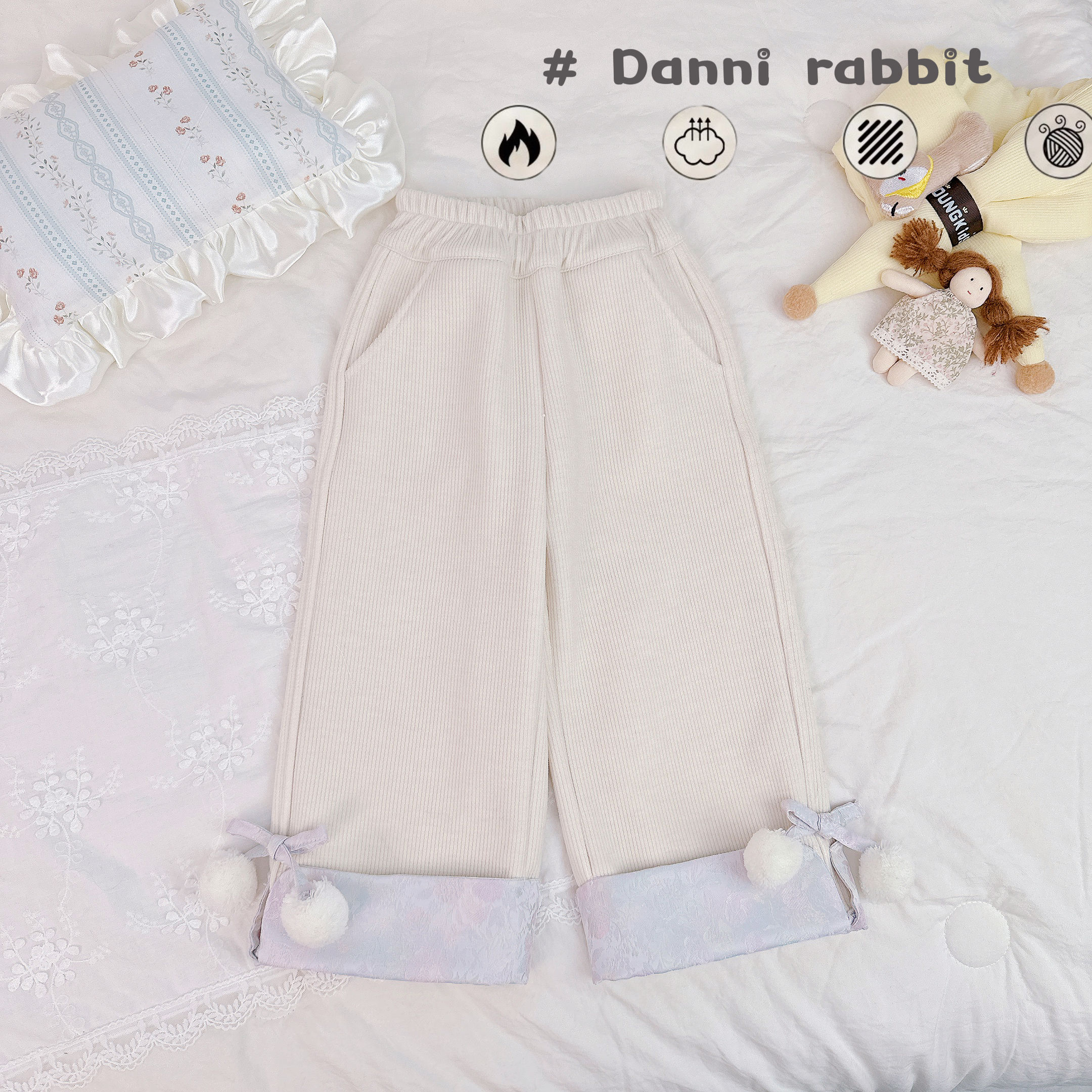 「Dannirabbit」【甜美女孩】冬款&女童加绒毛球直筒裤【G-2301】