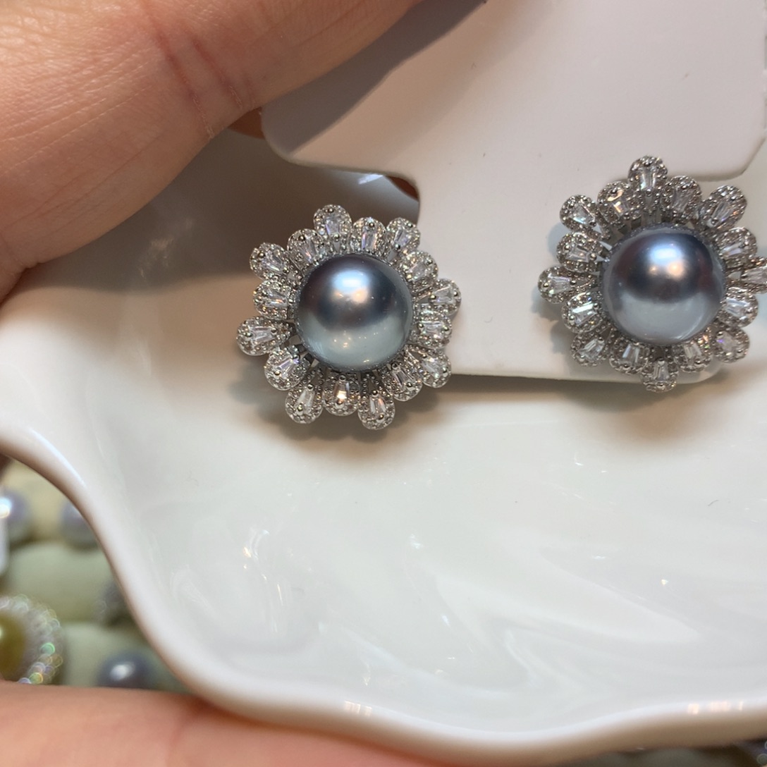 海水珍珠耳饰银S925镶嵌