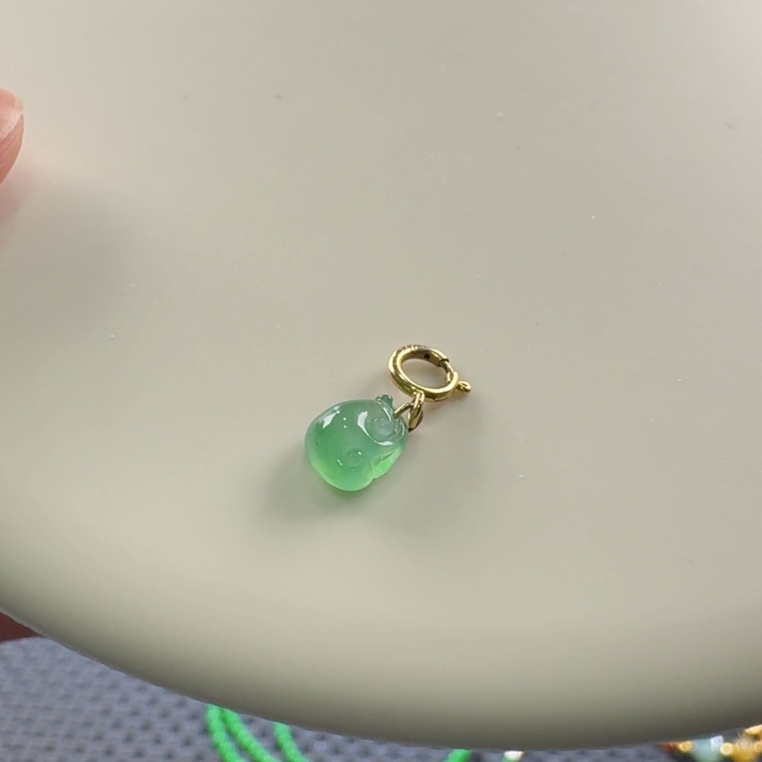 翡翠手链18K金镶嵌冰绿小滴溜