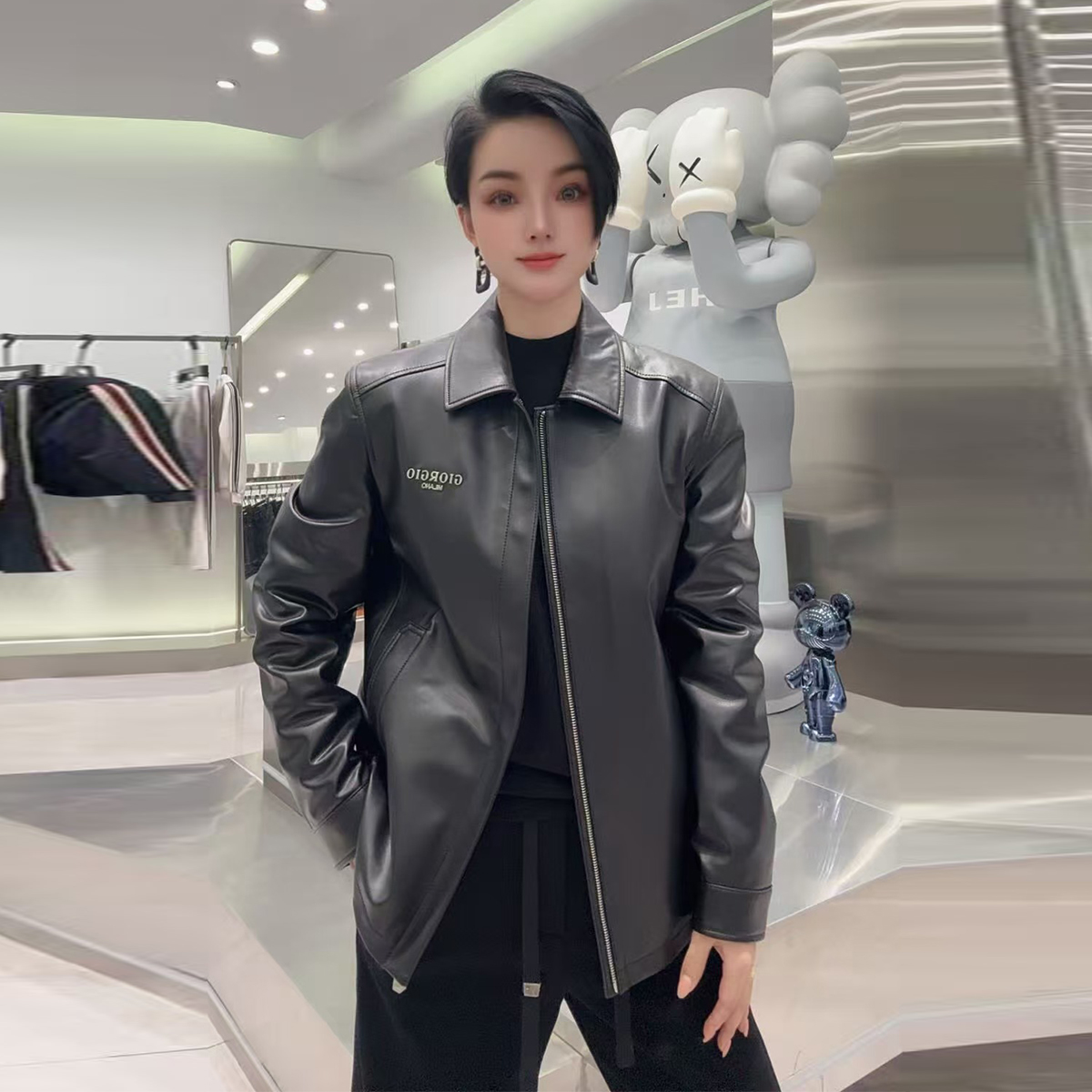 【华尔街名品】乔治·雷迪尼秋冬皮衣翻领厚款简约立体贴标时尚-0666