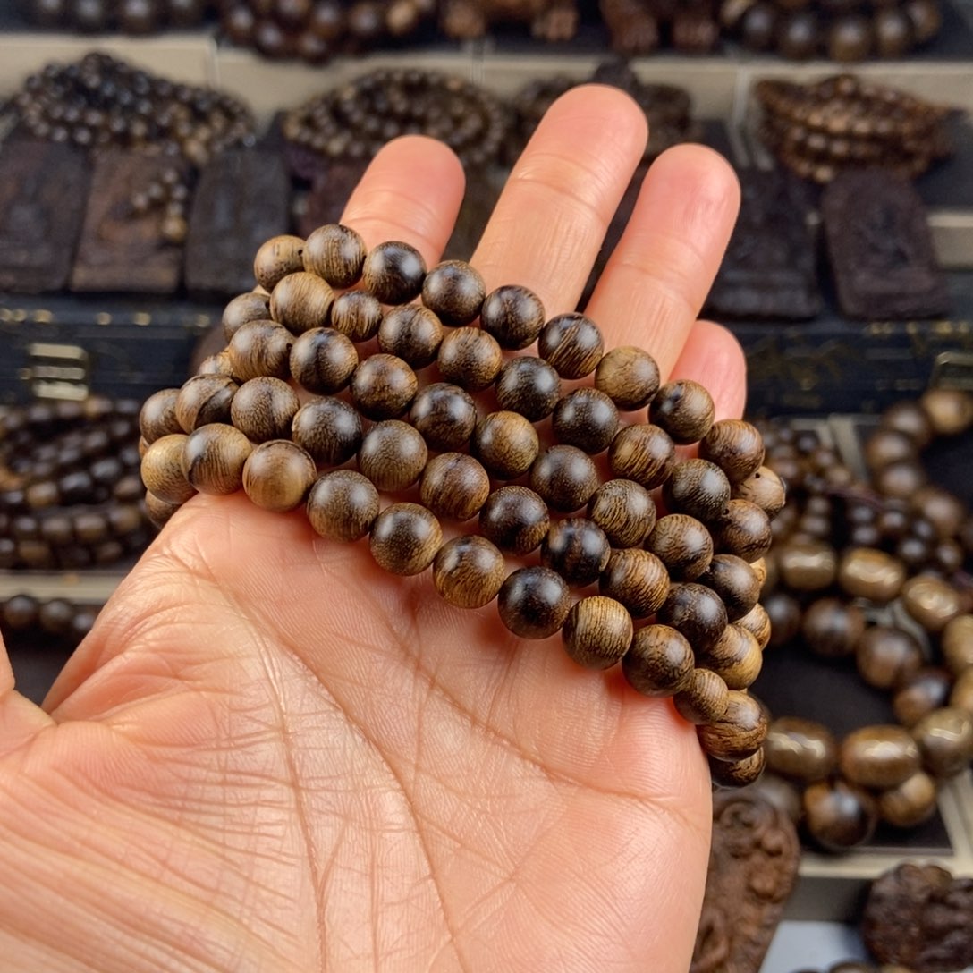 沉香手串面**海越南芽庄白棋玉化虎斑留疤