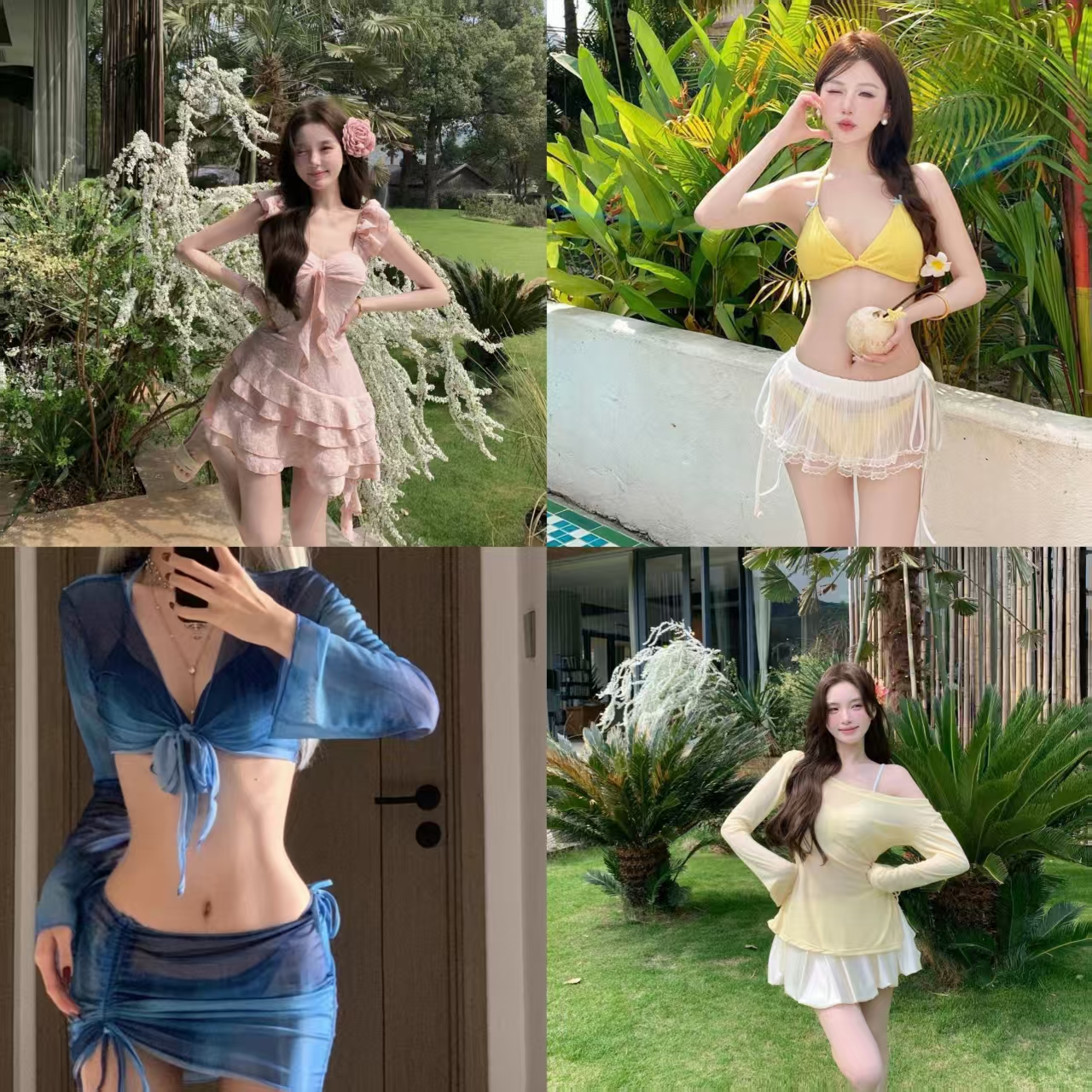 【福利特价款】泳衣女纯欲性感显瘦遮肚吊带连体裙式泳衣温泉游泳衣