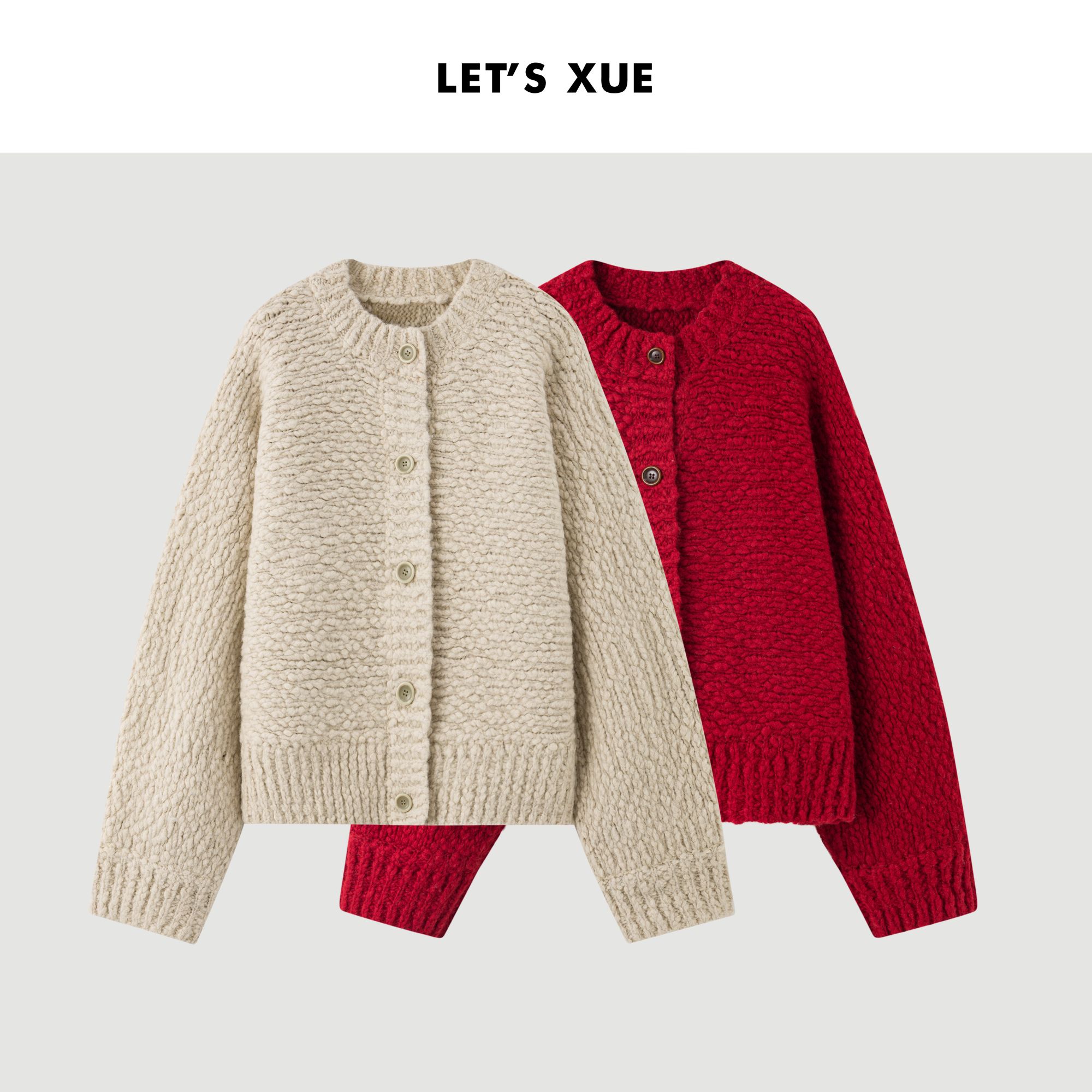 XUE【大肚羊毛衫】820g超绝红色高克重慵懒毛衣外套