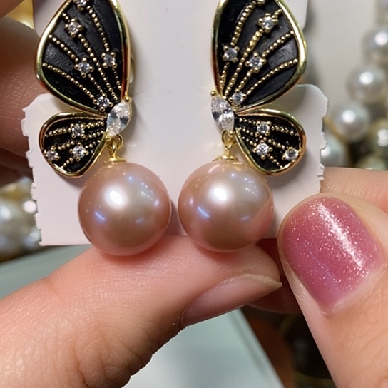 淡水珍珠耳饰银S925镶嵌12