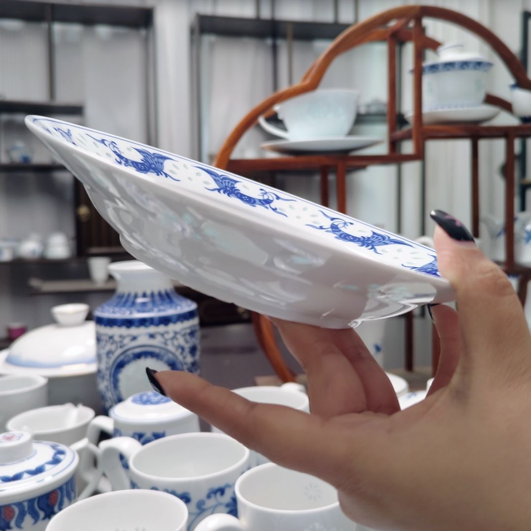 陶瓷孔雀8寸深盘两只装